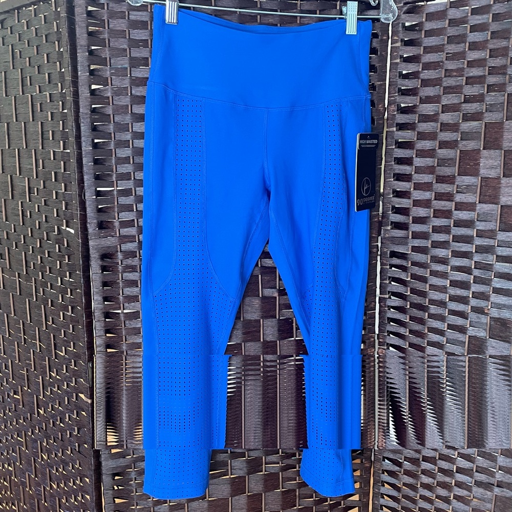 90 Degree by Reflex Electric Blue High Capri Waist Power Flex Legging - Medium
